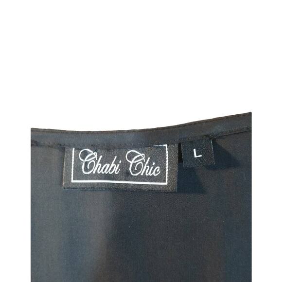 Chabi Chic Front Cropped Top with 3/4 Sleeves and Longer Back, Black, Sz L - Picture 5 of 7